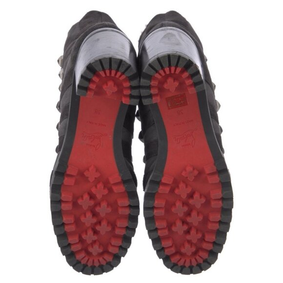 christian louboutin Authentic Gray Black Suede Leather Heel Combat Boots 8 - Picture 5 of 8